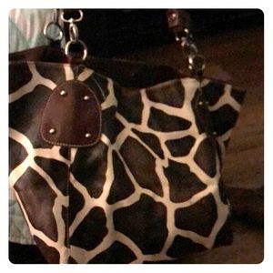 REAL LEATHER Giraffe printed large TOTE!